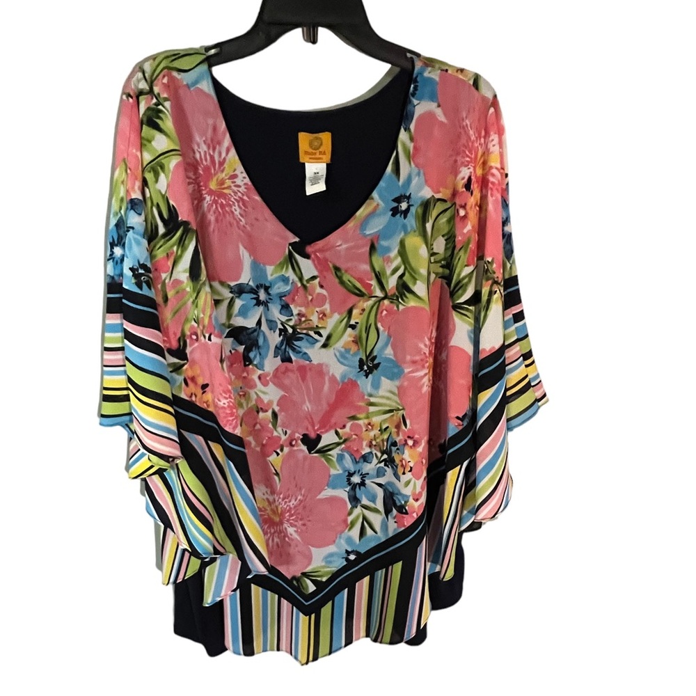 Ruby Rd. Floral and Striped Blouse - Pink, Blue, Green